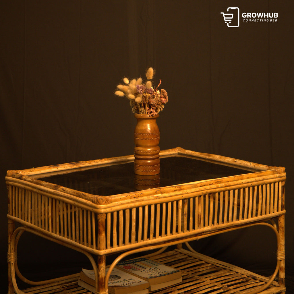 HANDCRAFTED RECTANGULAR RATTAN TABLE