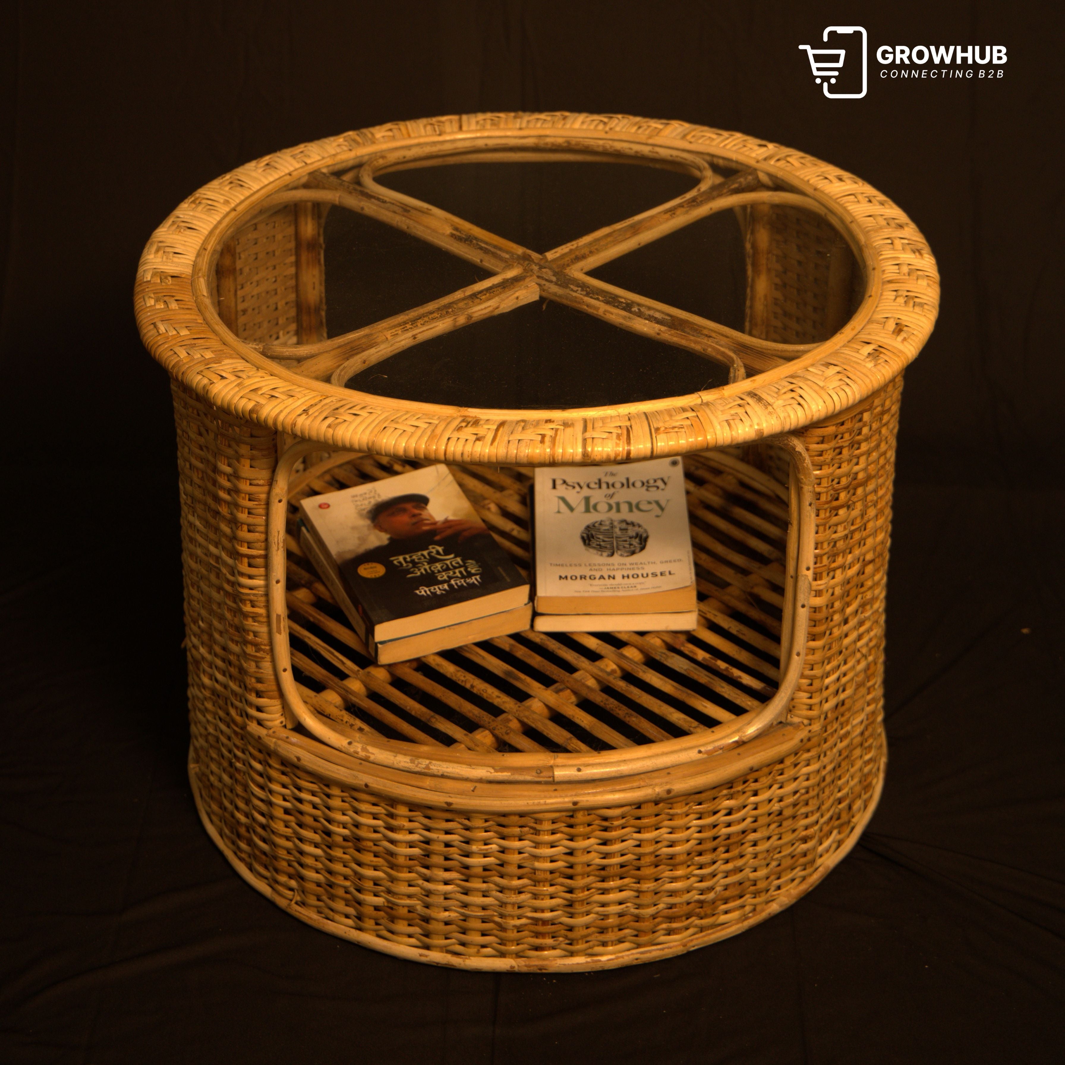 WOVEN RATTAN DRUM TABLE