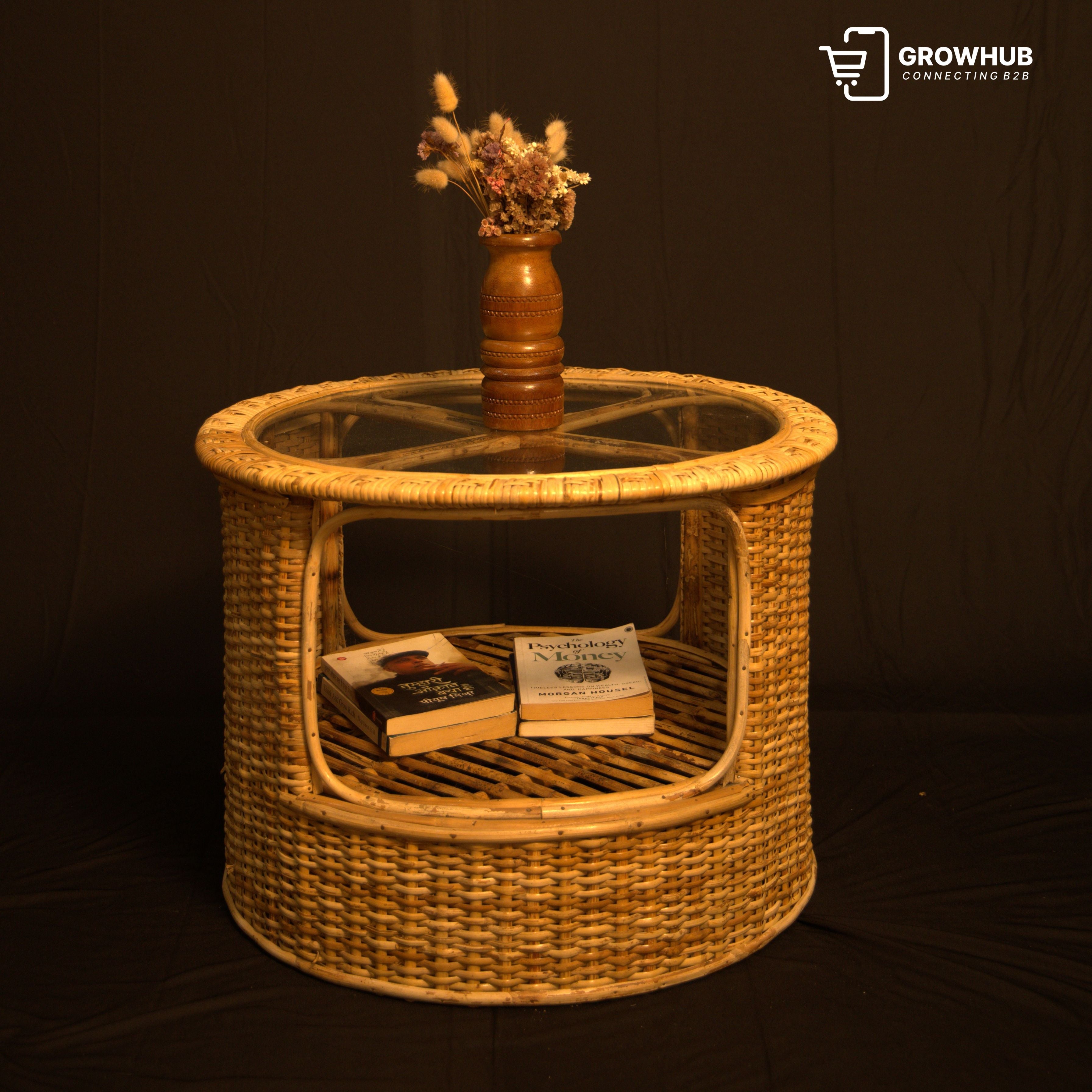 WOVEN RATTAN DRUM TABLE