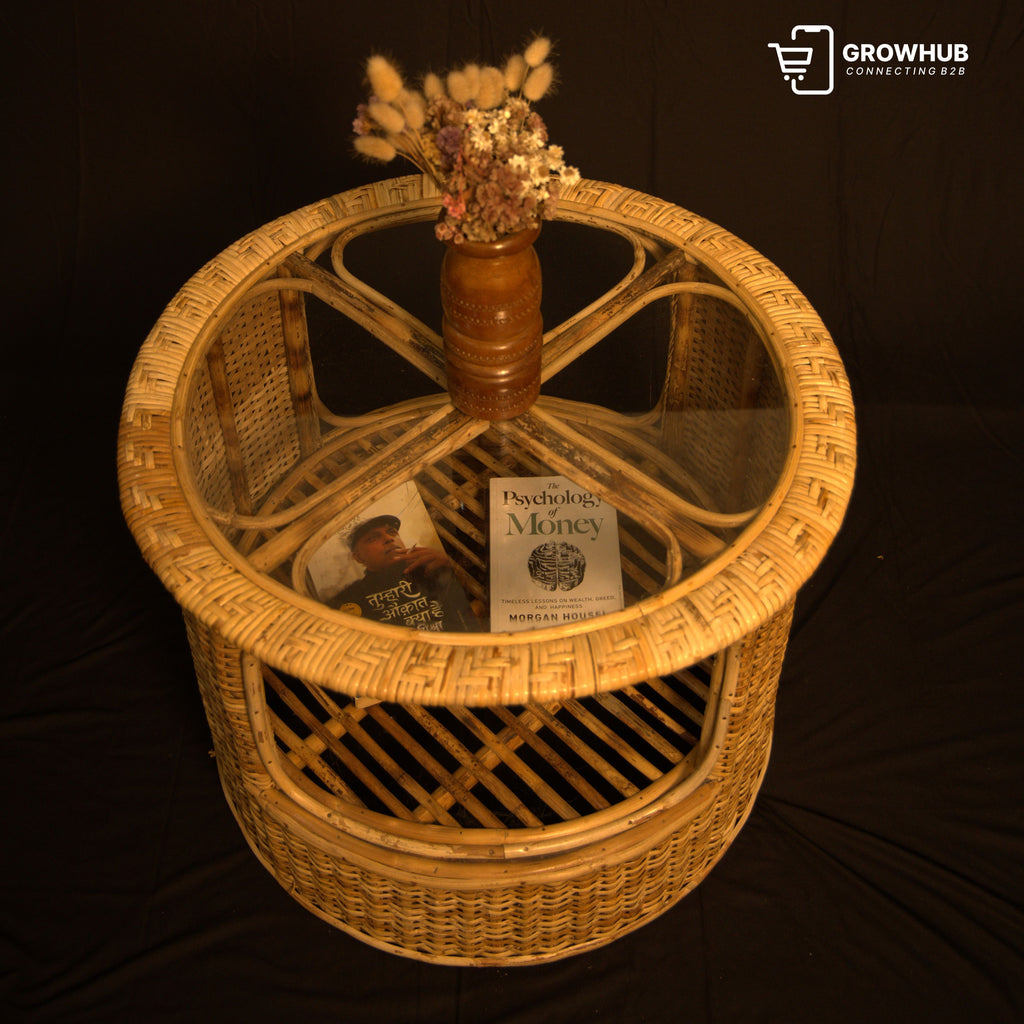 WOVEN RATTAN DRUM TABLE