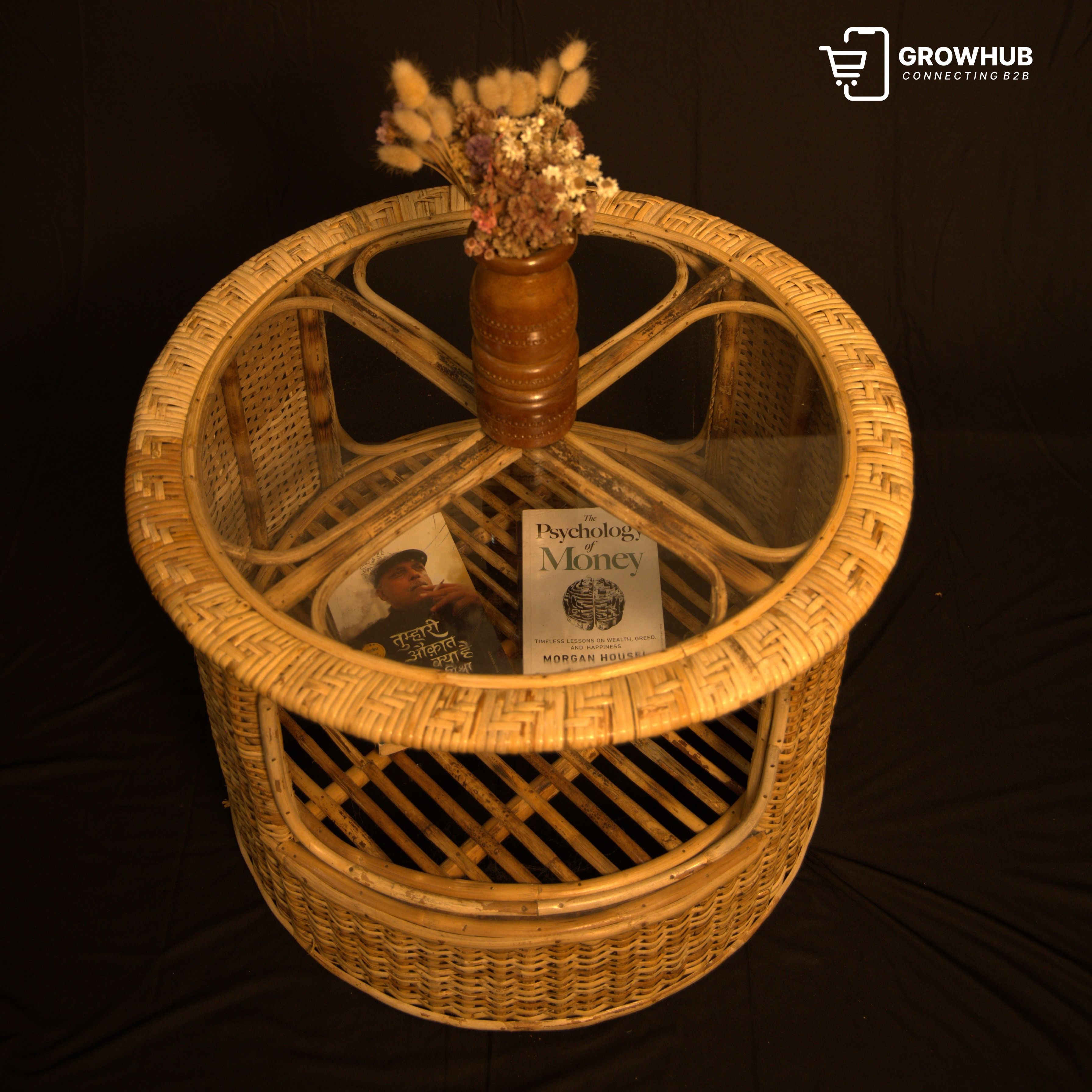 WOVEN RATTAN DRUM TABLE