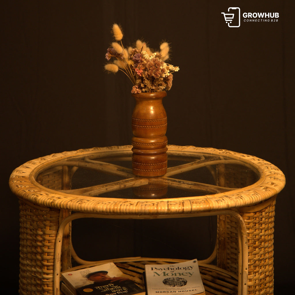 WOVEN RATTAN DRUM TABLE