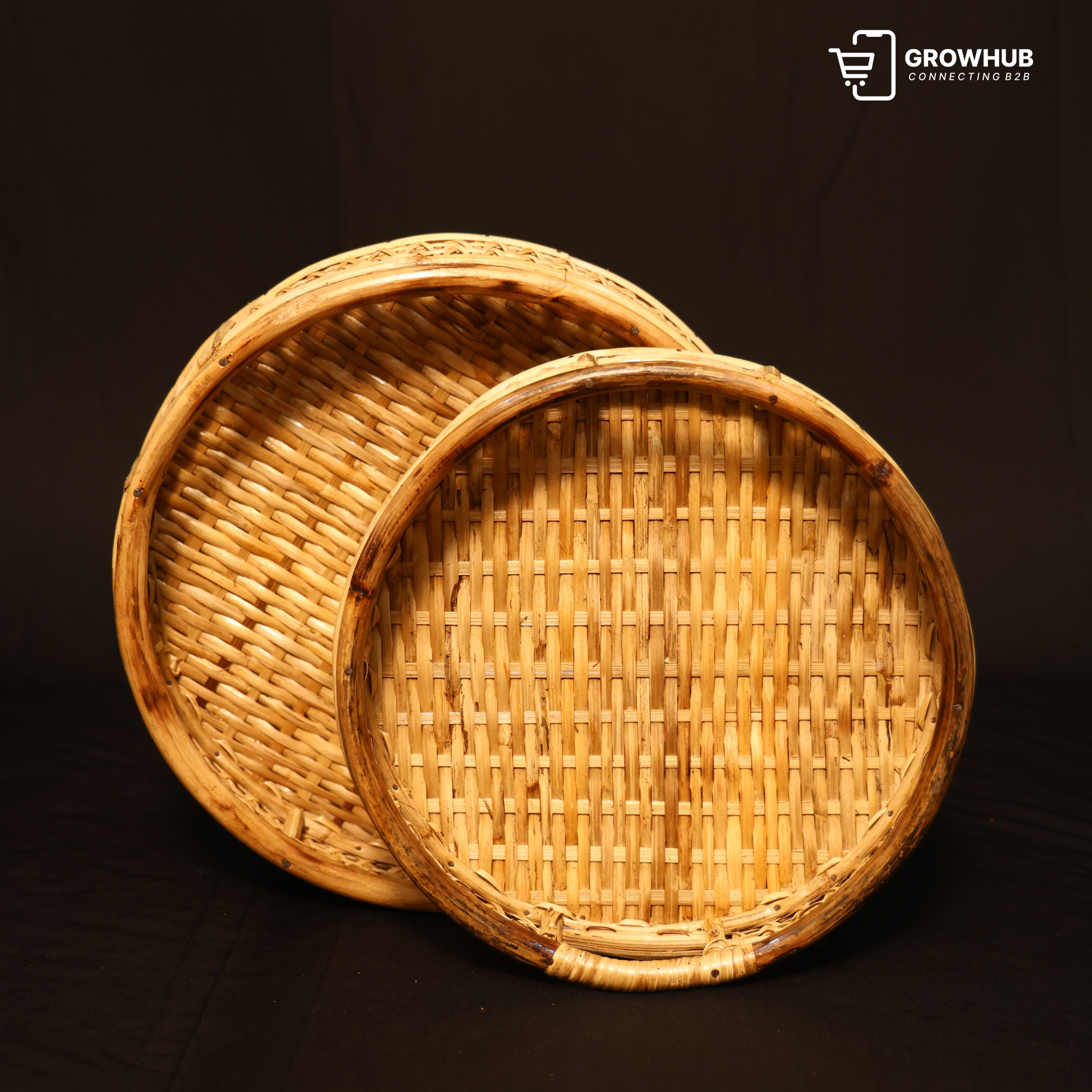 HANDCRAFTED ROUND CANE SERVING TRAY