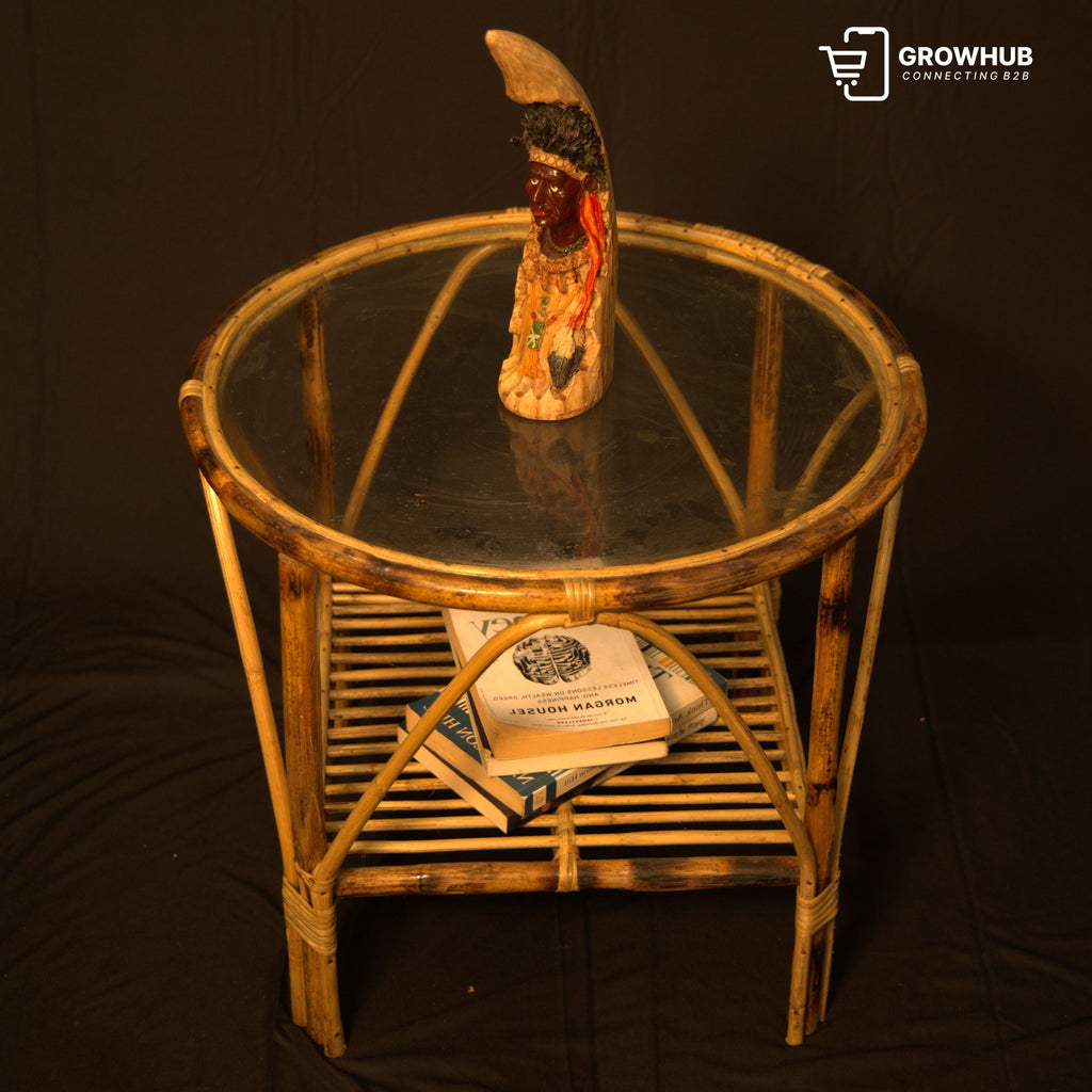 RUSTIC ROUND RATTAN TABLE